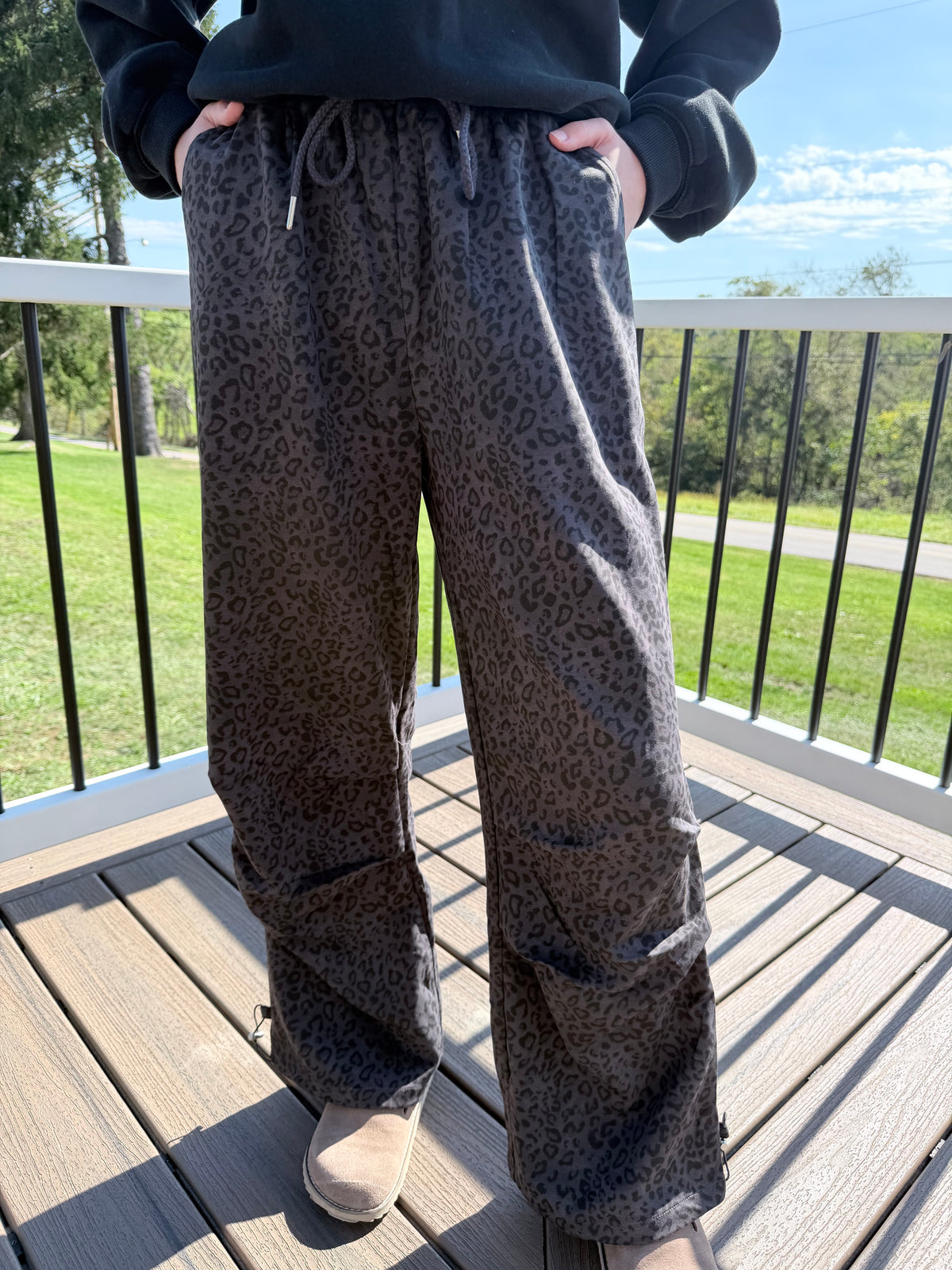 Black & Grey Leopard Sweatpants