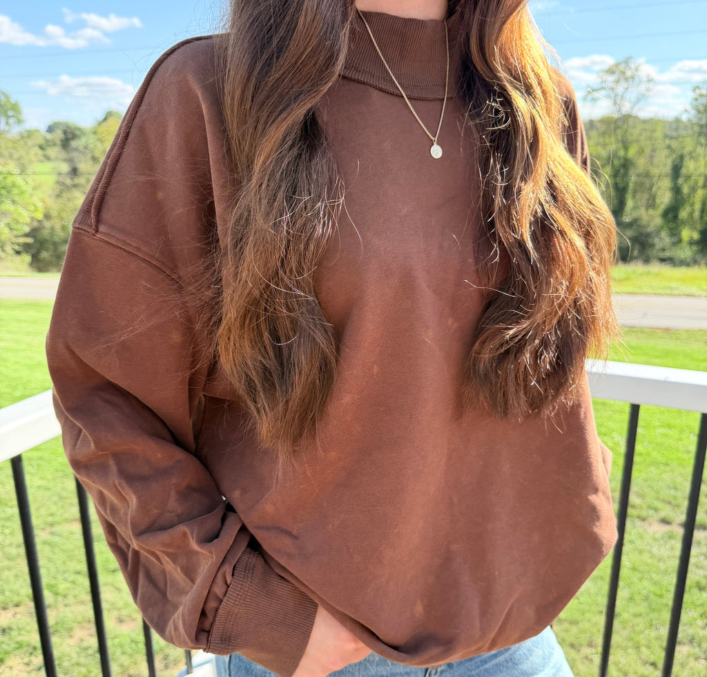 Oversized Washed Mock Neck