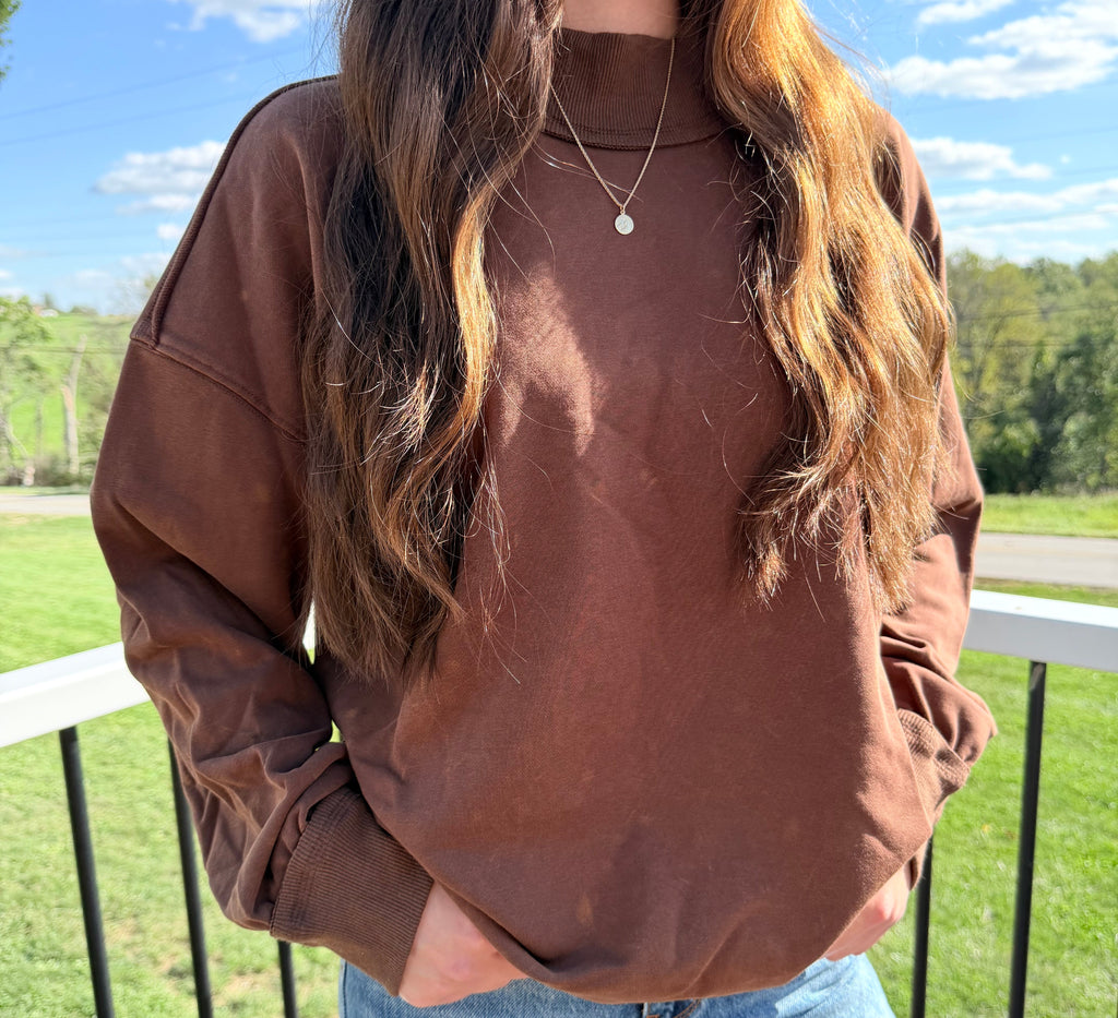 Oversized Washed Mock Neck