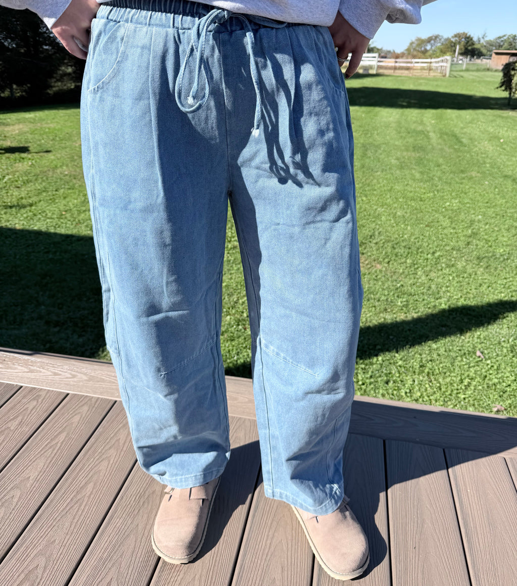 Washed Barrel Leg Drawstring Pants