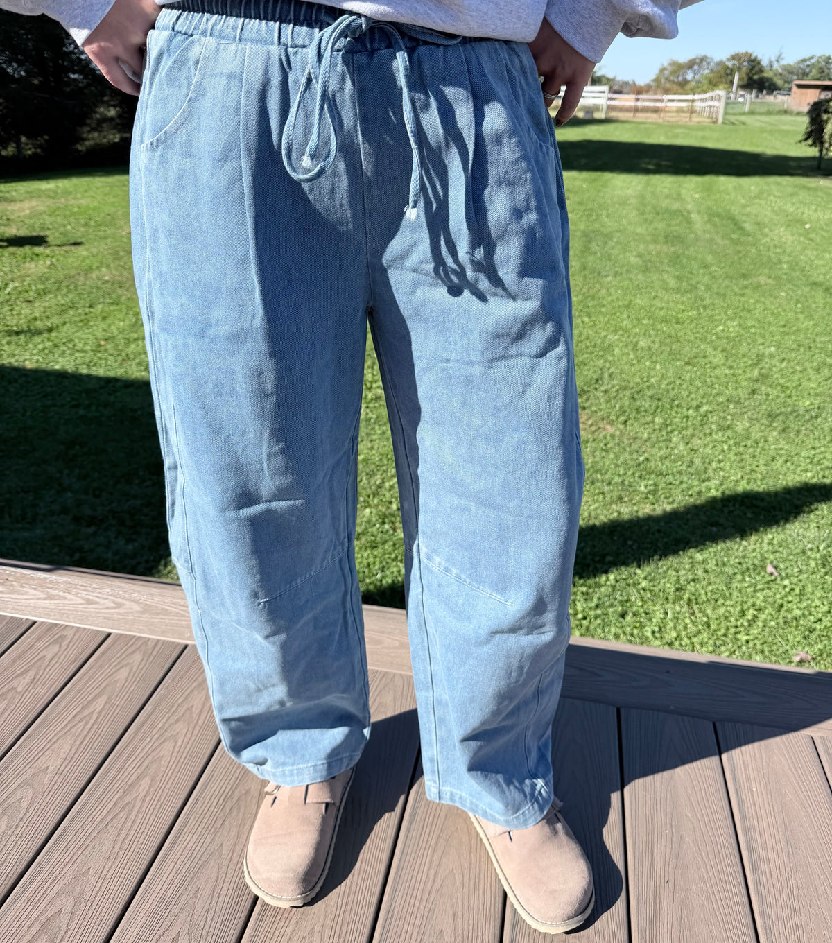 Washed Barrel Leg Drawstring Pants