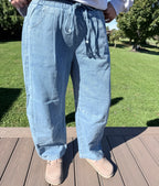 Washed Barrel Leg Drawstring Pants