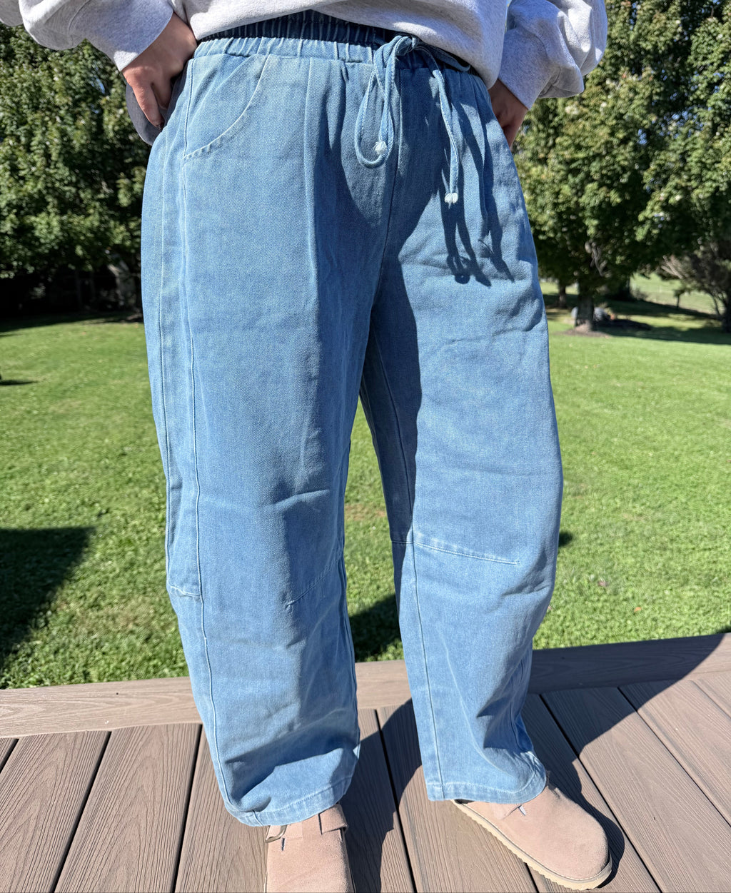 Washed Barrel Leg Drawstring Pants