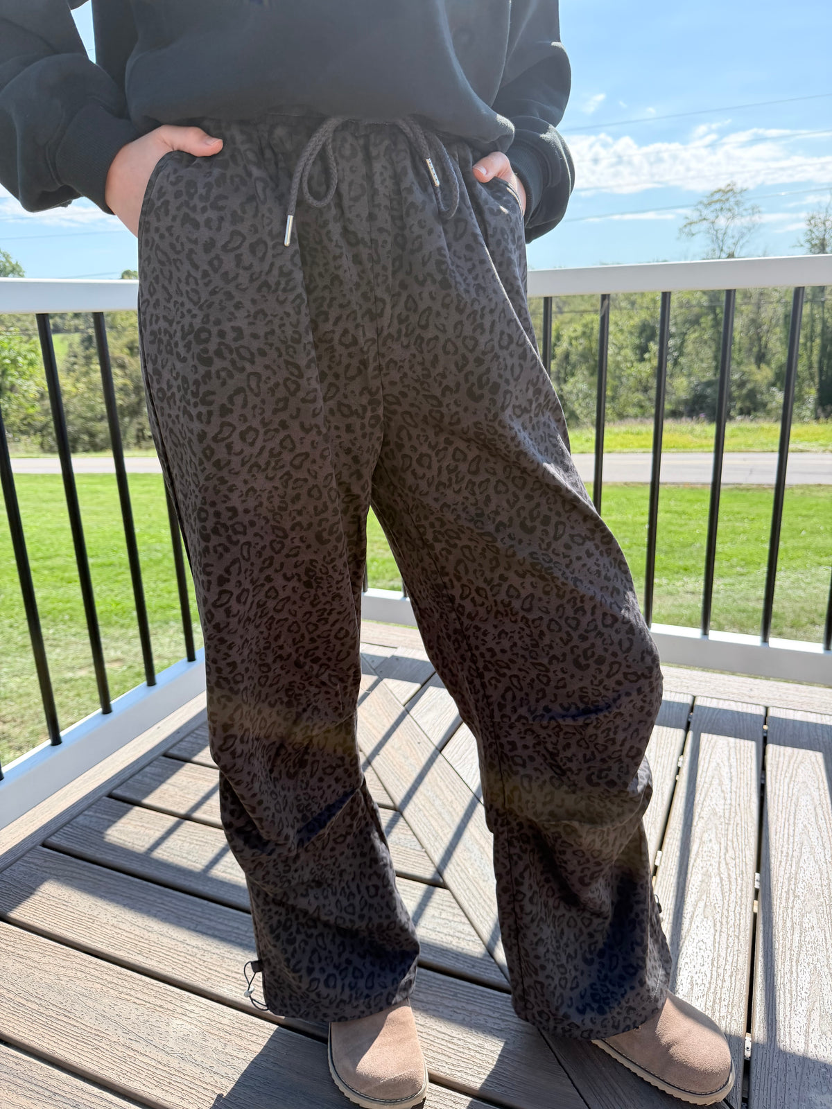 Black & Grey Leopard Sweatpants