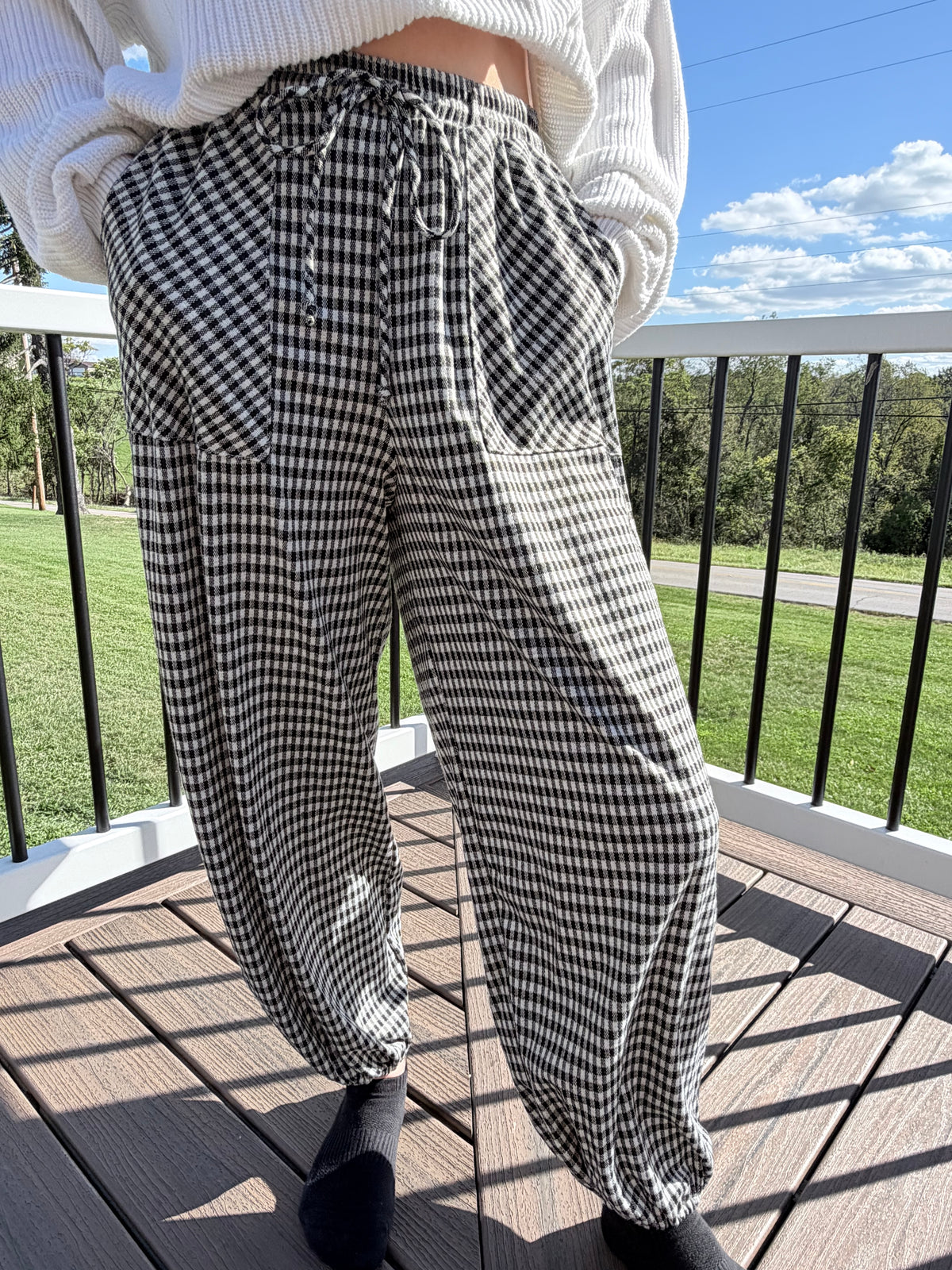 Black Gingham Jogger Pants