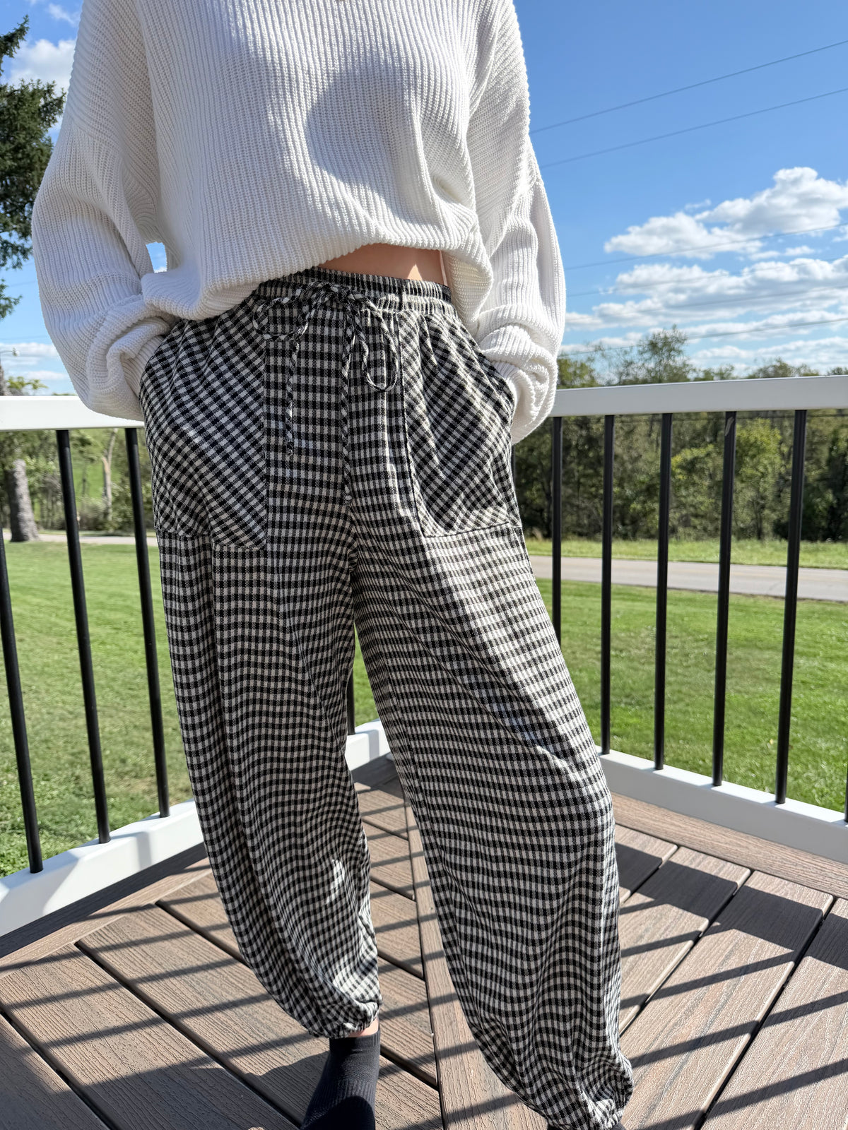 Black Gingham Jogger Pants