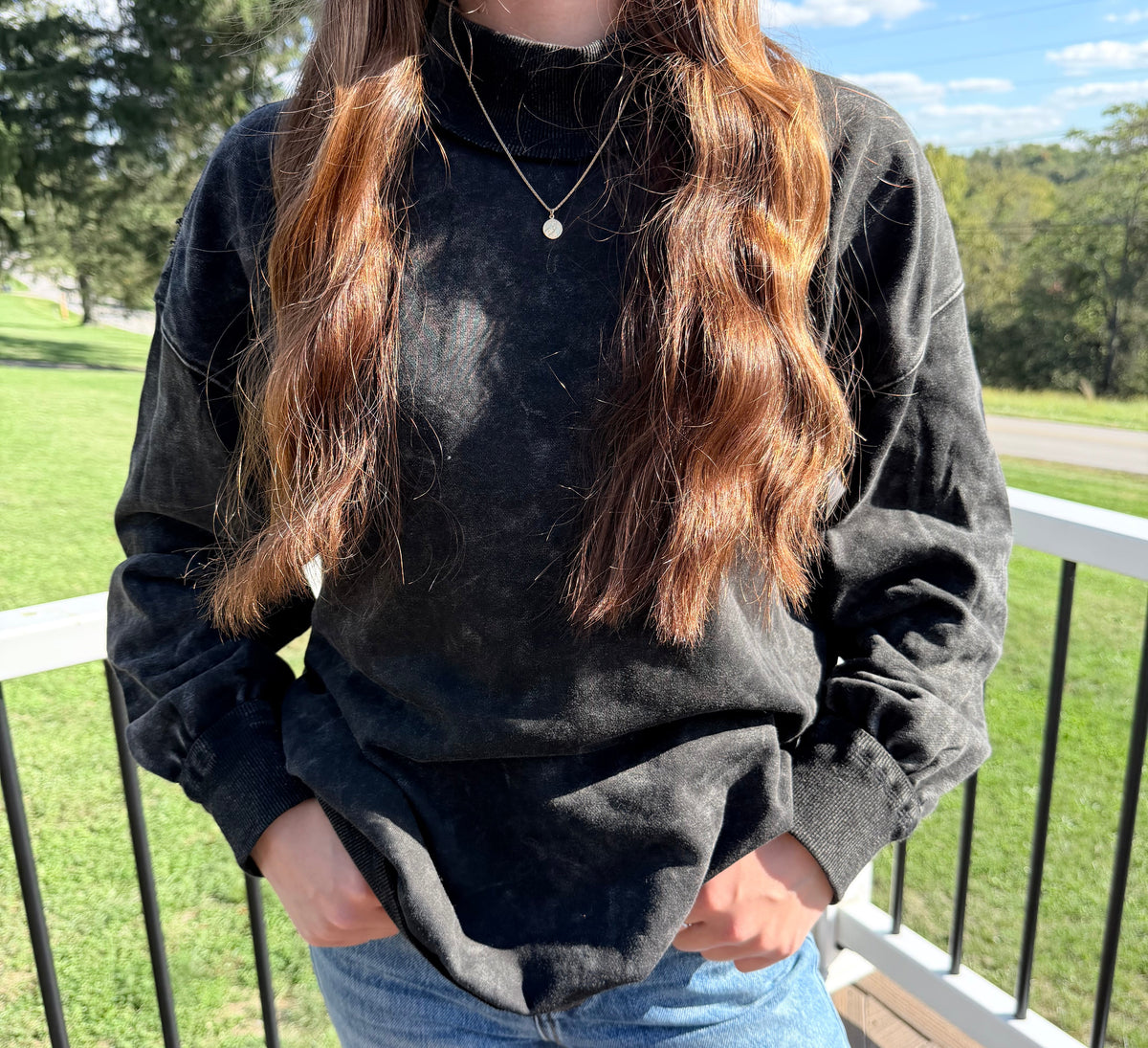 Oversized Washed Mock Neck
