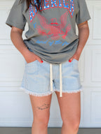 Stripe Drawstring Denim Shorts